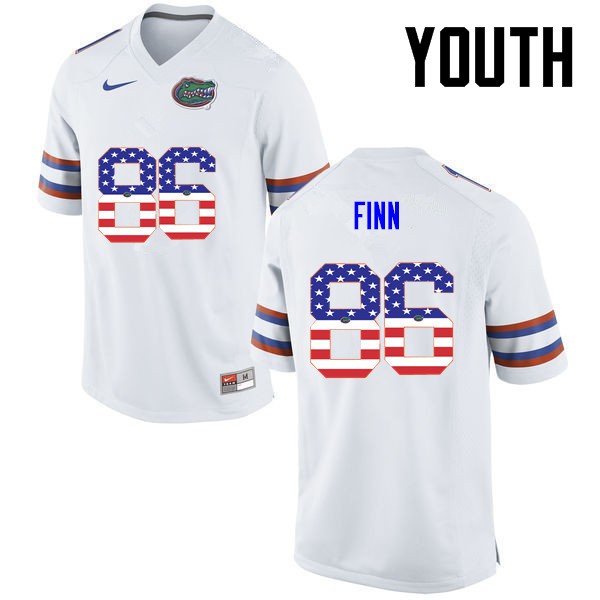 Florida Gators Youth #86 Jacob Finn College Football USA Flag Fashion White